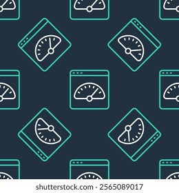 Line Digital speed meter icon isolated seamless pattern on black background. Global network high speed connection data rate technology.  Vector
