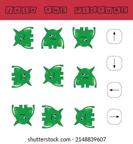 Line up the directions of the monsters. Educational children's game, worksheet for activities with children, vector illustration
