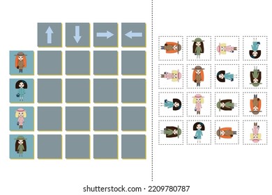 Line up the directions of the toys. Educational children's game, worksheet for activities with children, vector illustration
