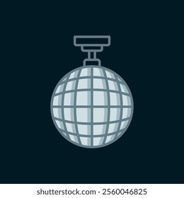 Line Disco ball icon isolated on black background. Flat filled outline style with shadow. Vector