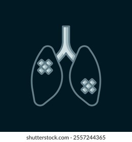 Line Disease lungs icon isolated on black background. Flat filled outline style with shadow. Vector