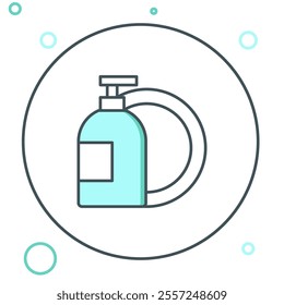 Line Dishwashing liquid bottle and plate icon isolated on white background. Liquid detergent for washing dishes. Colorful outline concept. Vector