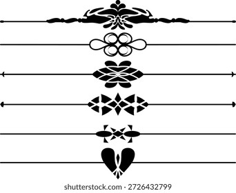 Line divider set or text underline separators, decorative typography borders design elements and ornaments. dividing lines objects.
