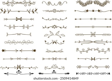 Line dividers. Decorative swirl text separators, vintage divider. Victorian flourishes line calligraphic swirly filigree decoration editable stroke vector set