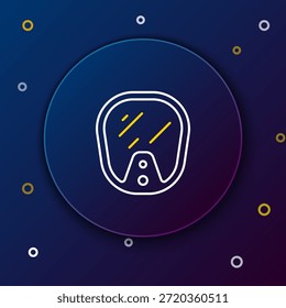 Línea icono de la máscara de buceo aislado sobre fondo azul. Deporte extremo. Equipo submarino de buceo. Concepto de contorno colorido. Vector