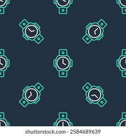 Line Diving watch icon isolated seamless pattern on black background. Diving underwater equipment.  Vector