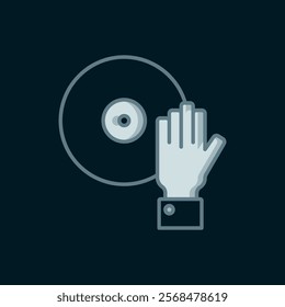 Line DJ playing music icon isolated on black background. Flat filled outline style with shadow. Vector