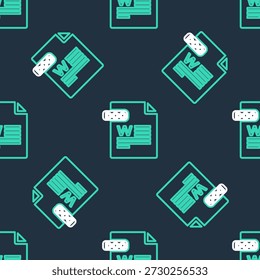 Line DOC file document. Download doc button icon isolated seamless pattern on black background. DOC file extension symbol.  Vector
