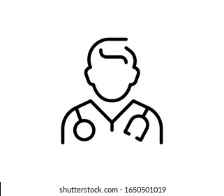 Line Doctor icon isolated on white background. Outline symbol for website design, mobile application, ui. Doctor pictogram. Vector illustration, ediDoctor stroke. Eps10