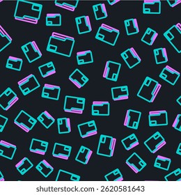 Line Document folder icon isolated seamless pattern on black background. Accounting binder symbol. Bookkeeping management.  Vector Illustration