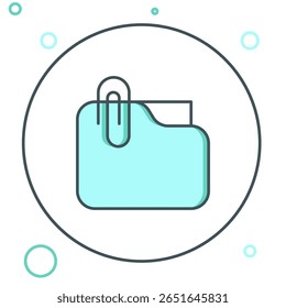 Line Document folder with paper clip icon isolated on white background. Accounting binder symbol. Bookkeeping management. Colorful outline concept. Vector