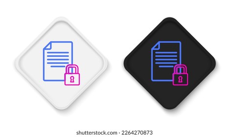 Line Document and lock icon isolated on white background. File format and padlock. Security, safety, protection concept. Colorful outline concept. Vector