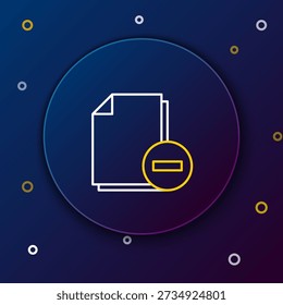 Line Document with minus icon isolated on blue background. Clear document. Remove file document. Delete information file. Colorful outline concept. Vector