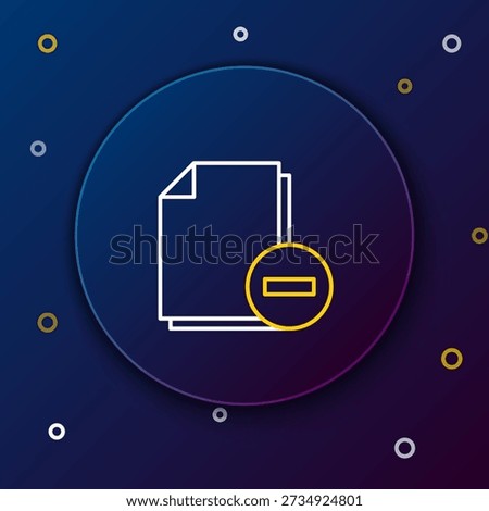 Line Document with minus icon isolated on blue background. Clear document. Remove file document. Delete information file. Colorful outline concept. Vector