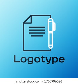 Line Document and pen icon isolated on blue background. File icon. Checklist icon. Business concept. Colorful outline concept. Vector Illustration