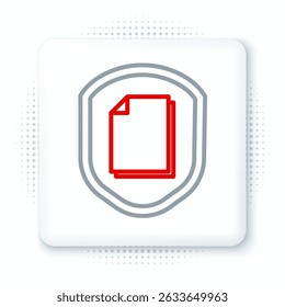 Icono de concepto de protección de documento de línea aislado sobre fondo blanco. Información confidencial e idea de privacidad, seguro, guardia, escudo. Concepto de contorno colorido. Vector