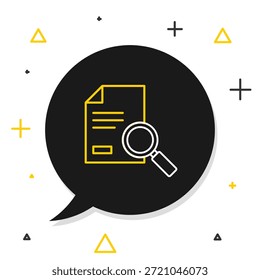 Documento de línea con el icono de búsqueda aislado en el fondo blanco. Icono de archivo y lupa. Signo de investigación analítica. Concepto de contorno colorido. Vector