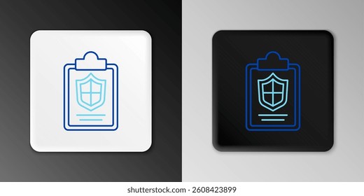 Line Document with shield icon isolated on grey background. Insurance concept. Security, safety, protection, protect concept. Colorful outline concept. Vector
