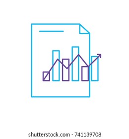 line document with statistics bar diagram and arrow growing