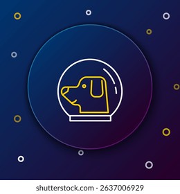 Line Dog in astronaut helmet icon isolated on blue background. Colorful outline concept. Vector