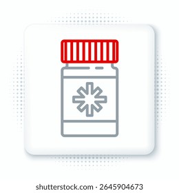 Linha Cachorro frasco e pílulas ícone isolado no fundo branco. Recipiente com comprimidos. Prescrição médica para animais. Conceito de contorno colorido. Vetor