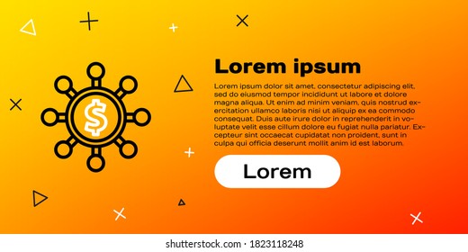 Line Dollar, share, icono de red aislado en fondo amarillo. Concepto de esquema colorido. Ilustración vectorial