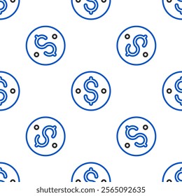 Line Dollar symbol icon isolated seamless pattern on white background. Cash and money, wealth, payment symbol. Casino gambling. Colorful outline concept. Vector