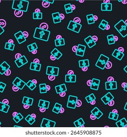 Line Donation for church icon isolated seamless pattern on black background.  Vector
