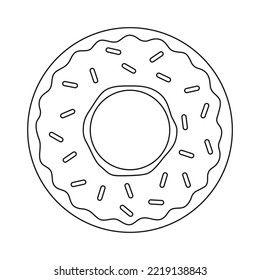 Line donut with confetti. Vector illustration isolated on white.