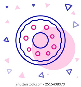 Line Donut with sweet glaze icon isolated on white background. Colorful outline concept. Vector