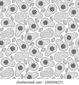 Line doodle art avocado seamless pattern. Hand drawn. Can be used for wallpaper, pattern fills, coloring books and pages for kids and adults. Black and white.