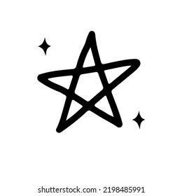 Line doodle black star isolated on white background