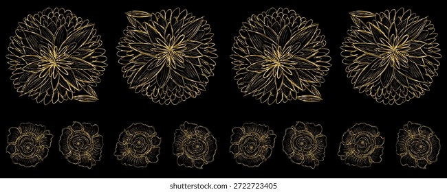 Line doodle flower seamless pattern. Simple hand drawn floral sketch, stroke flower borders, botanical draw illustration