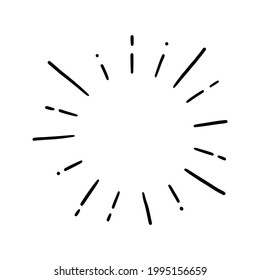 Line doodle ray, sparkle, sunburst. Hand drawn sketch style sunshine, starburst. Vector illustration.