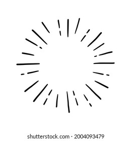 Line doodle ray, sparkle, sunburst. Hand drawn sketch style sunshine, starburst. Vector illustration.