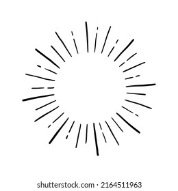 Line doodle ray, sparkle, sunburst. Hand drawn sketch style sunshine, starburst. Vector illustration.