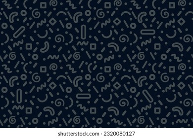 Line doodle seamless pattern. Creative minimalist style art blue background for masculine or trendy design with basic shapes. Simple monochrome confetti texture,  Vector illustration.