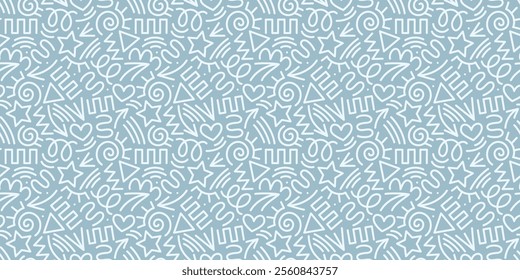 Line doodle seamless pattern. Creative abstract art background collection for children or festive celebration design. Simple childish scribble wallpaper print texture bundle.