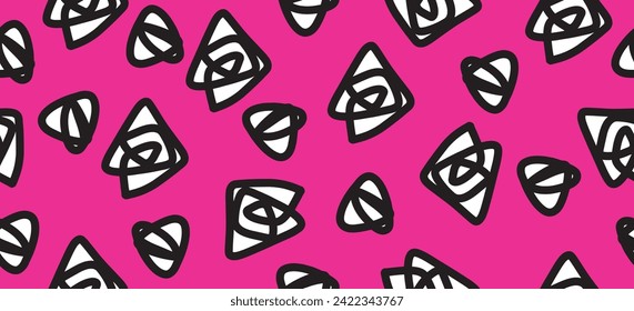 doodle de línea sin fisuras para los niños cumpleaños fiesta o fondo de celebración, diseño de moda con formas garabateadas en el fondo rosado.