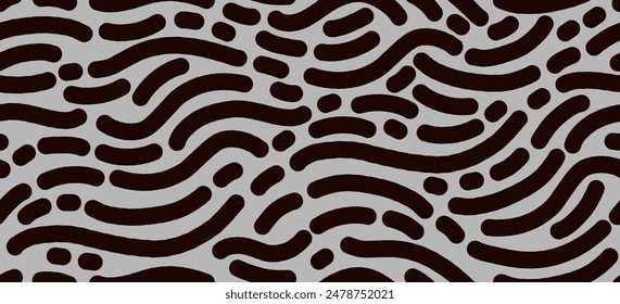 line doodle seamless pattern for kids birthday party or celebration background, trendy design with scribble shapes on black backdrop.