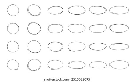 Line doodle sketch hand drawn Circles and ellipse. Circular scribble painting with brash. Vector frame and speech bubble illustration on isolated background	