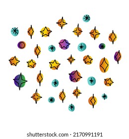 Line doodle Space set. Hand-drawn star isolated on white background. Color astronomical object. Universe wye sign. Magic night image. Astronomy, astrology, cosmos symbol. Vector science illustration