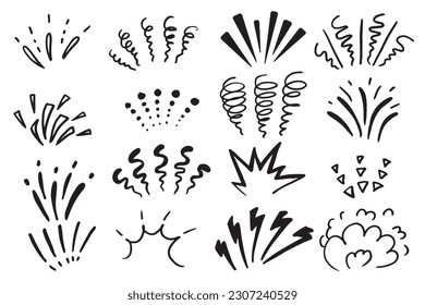 Line doodle sparkle, sun shine and sunburst rays, vector bursts and hand drawn starburst. Doodle line explosion circles and spark elements of sunshine light, fireworks or cartoon confetti splatter