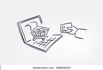 line doodle vector sketch design basket order hand card laptop