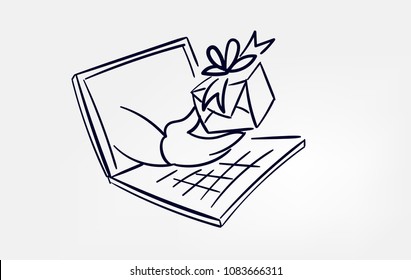 line doodle vector sketch design present laptop