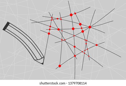 Line dot geometry background with pencil