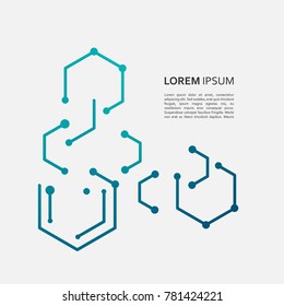 Line and dots connect vector. Geometric hexagon abstract molecular structure.