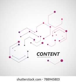 Line and dots connect vector. Geometric hexagon abstract molecular structure.