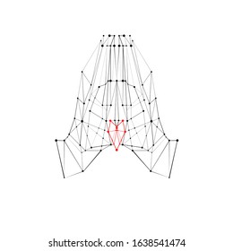Line and dots style graphic logo element, shape of praying hands with heart on white.