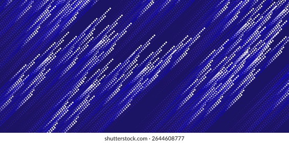 A line or dotted line data image creates the appearance of fast moving digital lines or signals on a deep blue background, giving the image a technological feel.